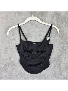 PINK Victoria's Secret Corset Top Womens S Black Unlined Bustier Stretch Logo